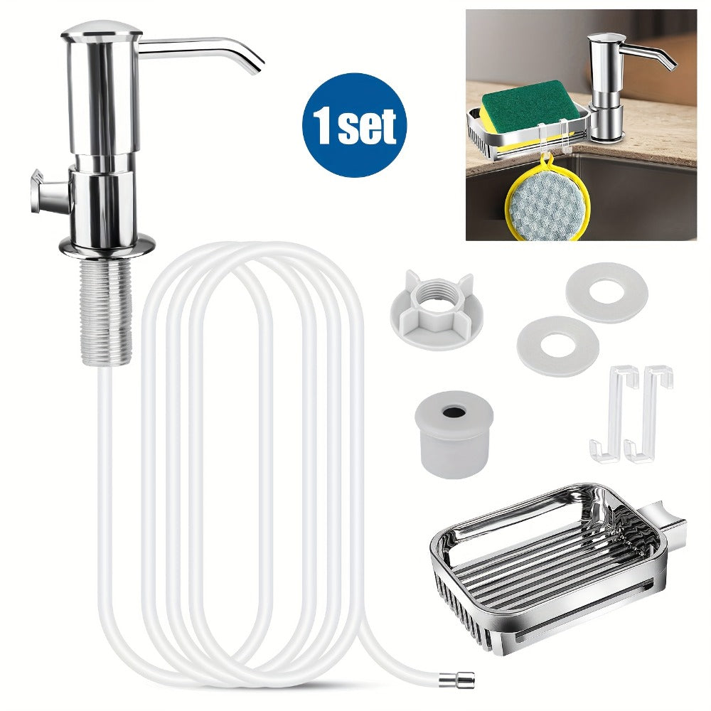 Kitchen Soap Dispenser Set with Sponge Holder & 39" Extension Tube, 360° Rotating Pump, No-Drill DIY Install for Kitchen Sink Bathroom Counter & Laundry Room, Fits 24-40mm Countert - product image