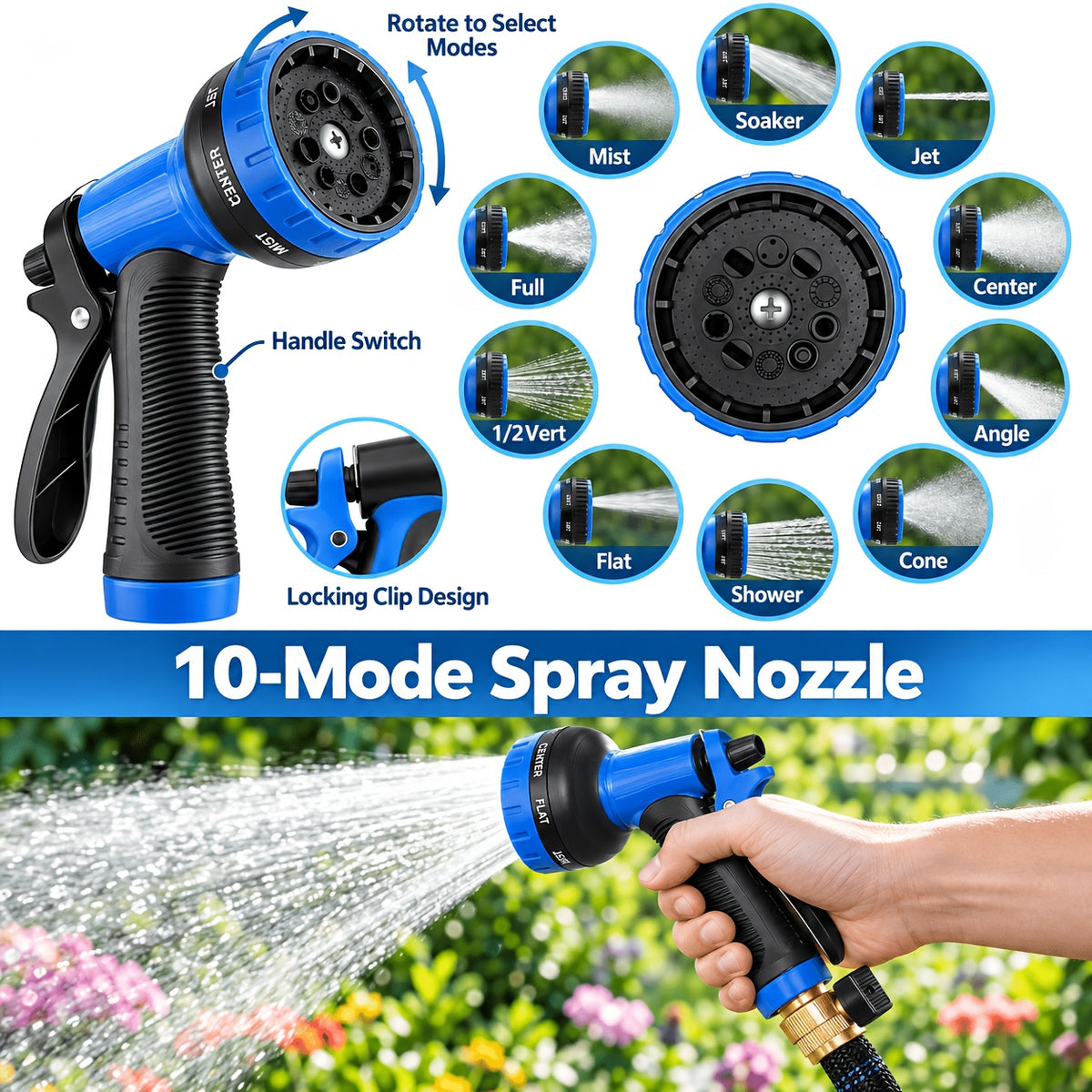 Garden Hose 100/150/75/50/25/15/10ft, Kink Free Flexible Water Hose With 10-Pattern Spray Nozzle, Lightweight Hose Pipe, Leak Proof, 1/2" Swivel Connectors - product image 5