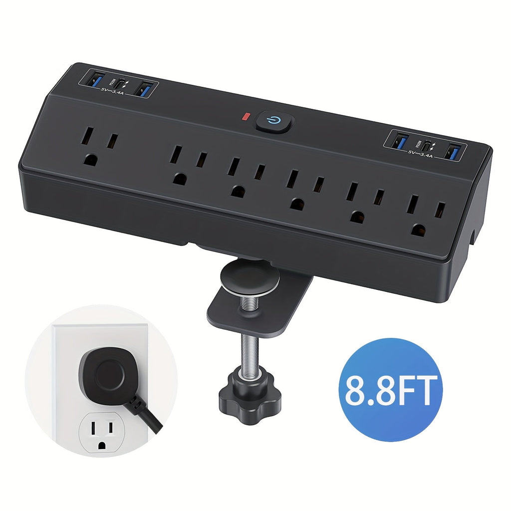 Desk Clamp Power Strip 12-in-1 Surge Protector with 6 Outlets 4 USB-A 2 USB-C PD 20W 40W Fast Charging Desktop Mount Flat Plug for Home Office Tabletop - product image 13