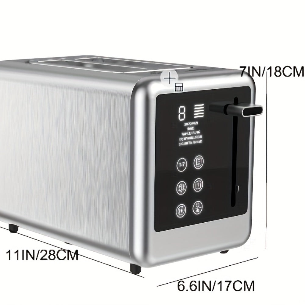 Stainless Steel Toaster 2-Slice Smart Touch Screen – 5 Bread Selections, 7 Shade Settings, Bagel/Defrost/Cancel/Reheat, 1.5" Wide Slot, Removable Crumb Tray - product image 2