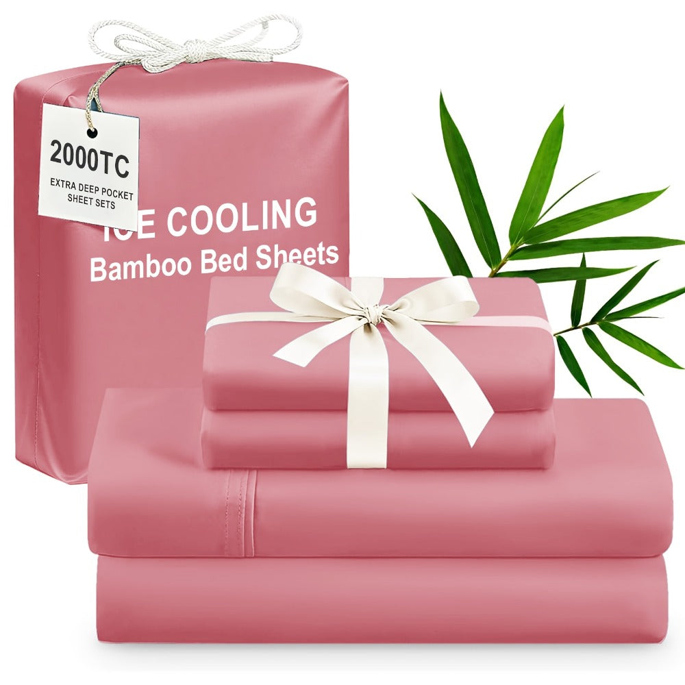 Bamboo Cooling Bed Sheet Set 4pcs Extra Deep Pocket Breathable Fitted Sheet Flat Sheet Pillowcases for Hot Sleepers Twin Full Queen King - product image 16