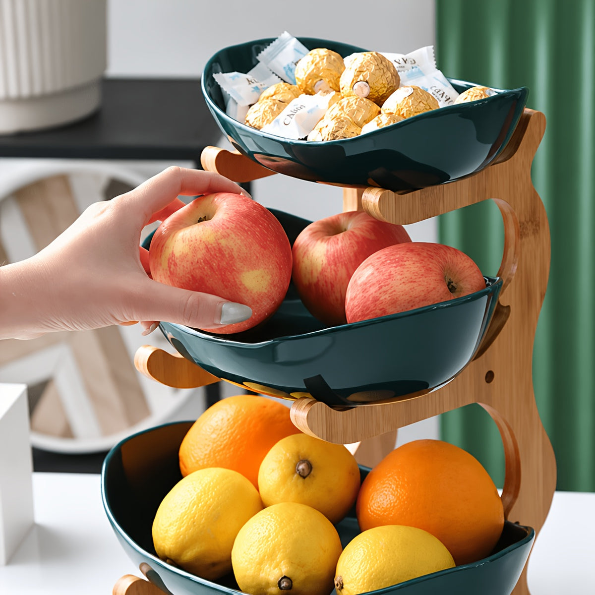 A Creative Two-Layer/Three-Layer Kitchen Fruit Basket, Large-Capacity Layered Fruit Basket, European-Style Dried Fruit Plate, Bamboo and Wood Frame, Household - product image 19