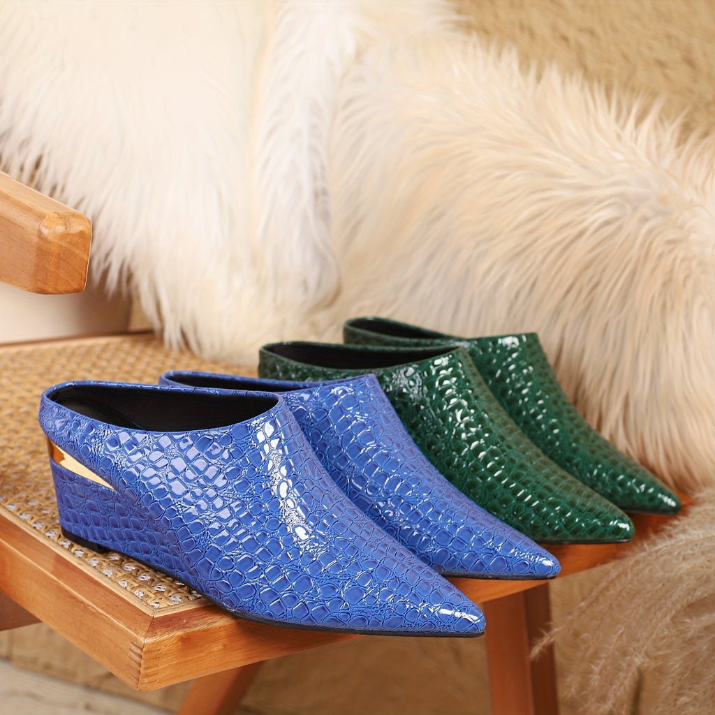 1 Pair Of Wedge , Stone Pattern, Blue and Green Wedge Shoes, Large Size Simple, One Foot Pedal, Pointed Toe Deep Mouth, Four Seasons Shoes, European and - product image 4