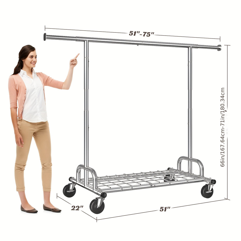 Heavy Duty Rolling Clothes Rack with Wheels - Adjustable Garment Rack 260LBS Capacity, Extendable 51"-75" Wide, for Bedroom Closet Laundry Room - product image 9