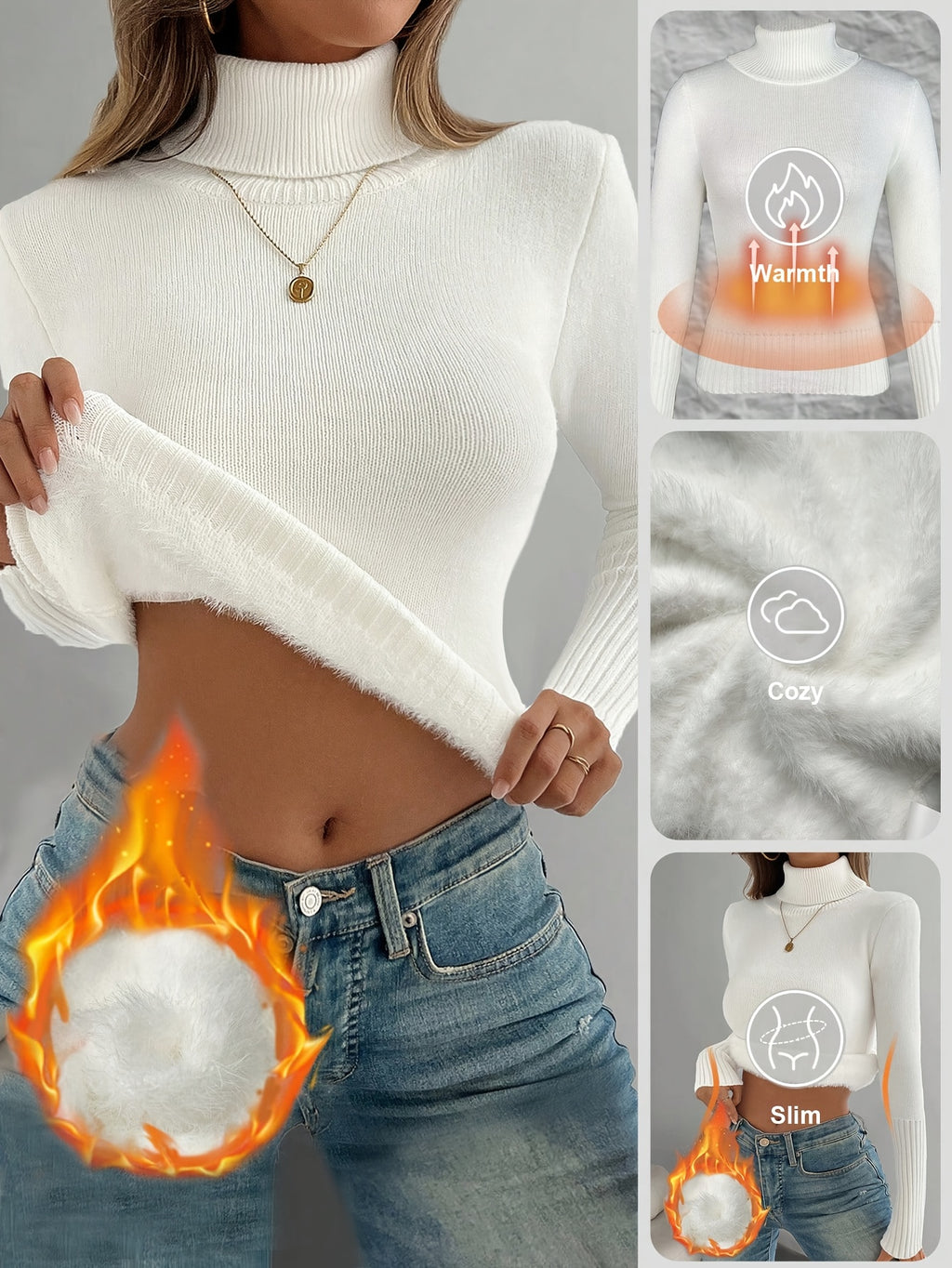 Lune's European and American Style High-Neck Thick Warm Inner Fitted Long-Sleeve Sweater, Perfect for Autumn and Winter - product image 3
