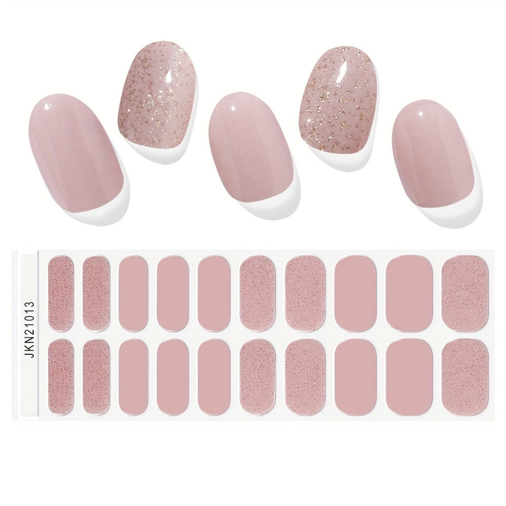 Gel Nail Art Kit Semi-Cured Nail Stickers 20 Designs with Portable UV Lamp Full Coverage Soft Gel Nail Patches Nude Nail Wraps for Women Party Birthday Gift Home Manicure - product image 2
