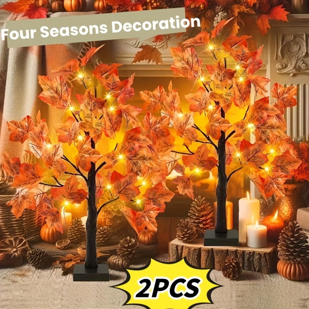 LED Maple Leaf Tree Table Lamp 2 Pack - 21 Inch Battery Powered Artificial Tree Light for Home Room Balcony Thanksgiving Christmas Fall Autumn Decor Indoor Festival Decoration - product image