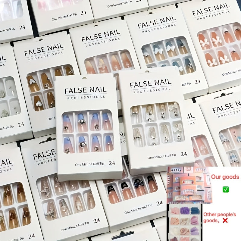 288pcs Press On Nails Mixed Color Square – White French Stripes Brown Blue Purple Gradient Glitter Heart Leaf Matte Reusable Fake Nails | Holiday Manicure Kit for Women | Valentine - product image 10