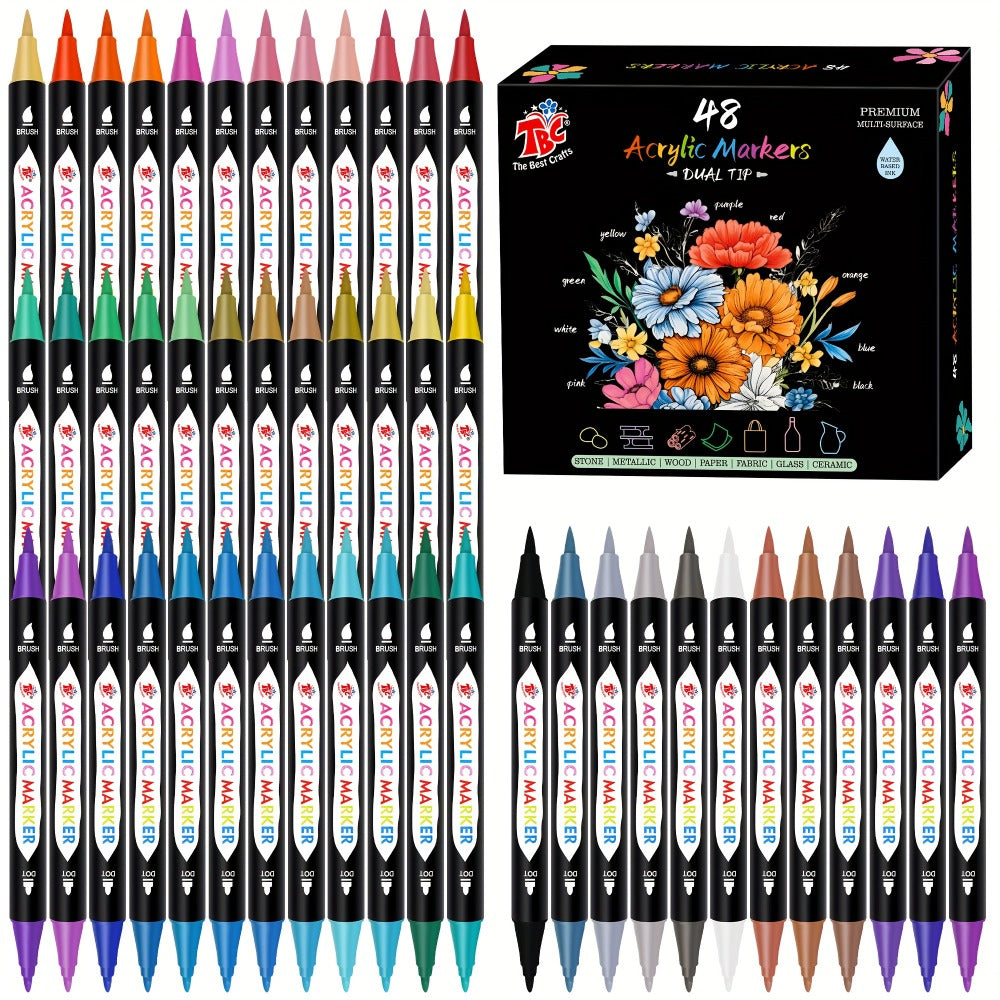 Acrylic Paint Markers Dual Tip Set 48 72 108 Colors | Non-Toxic Odorless Paint Pens for Canvas Rock Wood Glass Ceramic Fabric, Gift for Artists DIY Crafters Birthday Christmas