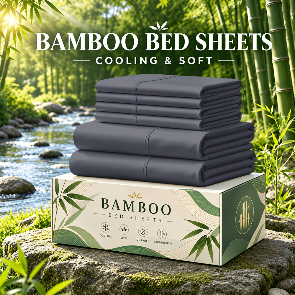 6 pcs Deep Pocket Cooling Bamboo Sheet Set, Luxurious and Ultra-Soft, Breathable, 16 Inch Extra Deep Pocket, Twin, Full, Queen, King, Multiple Colors to Choose - product image 32