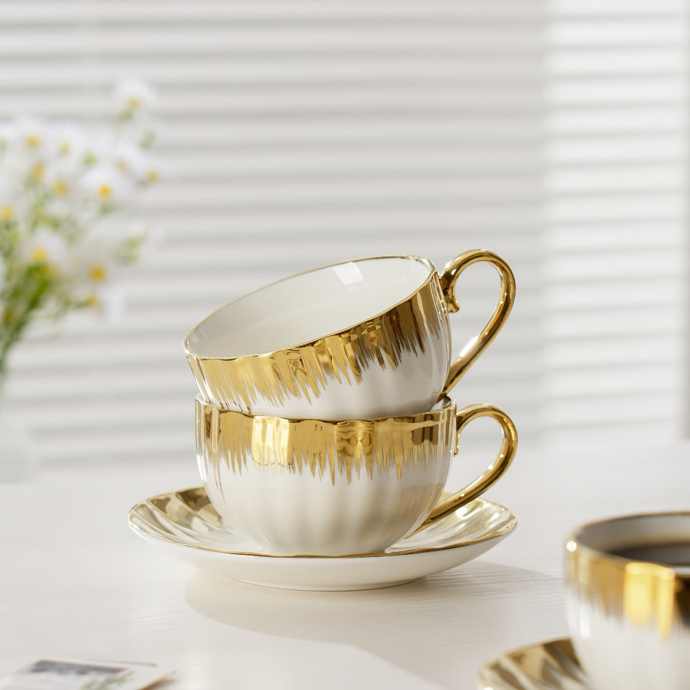 European Ceramic Coffee Cup and Saucer Set of 6 – Light Luxury 8.45oz Porcelain Tea Cups with Plates | Elegant Floral Dinnerware for Wedding Mother's Day Holiday Gift - product image 7