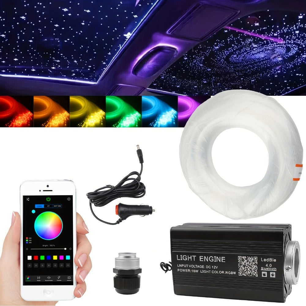 Fiber Optic Star Ceiling Light Kit 1000pcs, 0.5mm x 78.74" RGBW Car Roof Headliner Starlight Kit with App & 24-Key Remote Control, Color Changing Twinkle Lights for Car Interior Ho - product image