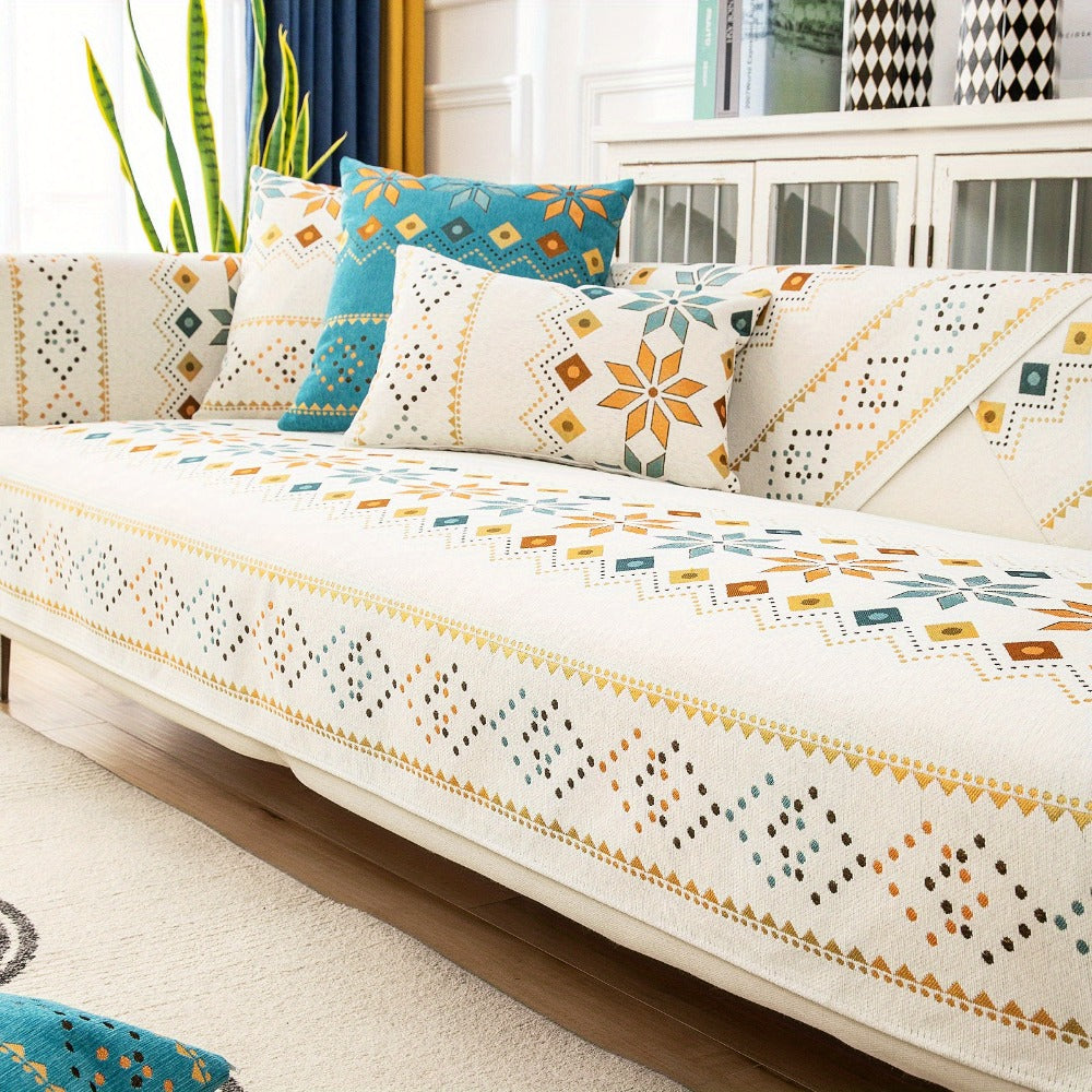 Bohemian Chenille Sofa Cover | Geometric Print Non-Slip Couch Slipcover, Thick Plush Boho Style, 1 to 4 Seat, Armrest & Backrest, Machine Washable, Sectional Sofa Protector - product image 44