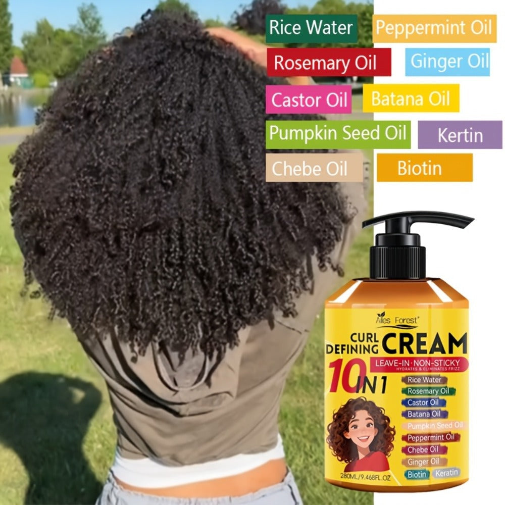 10-in-1 Leave-In Curl Defining Cream Anti-Frizz Deep Moisturizing Hydrating Conditioner — Non-Sticky Frizz Control Curl Enhancer for Wavy Curly Coily Natural Hair Unisex 280ml - product image 8