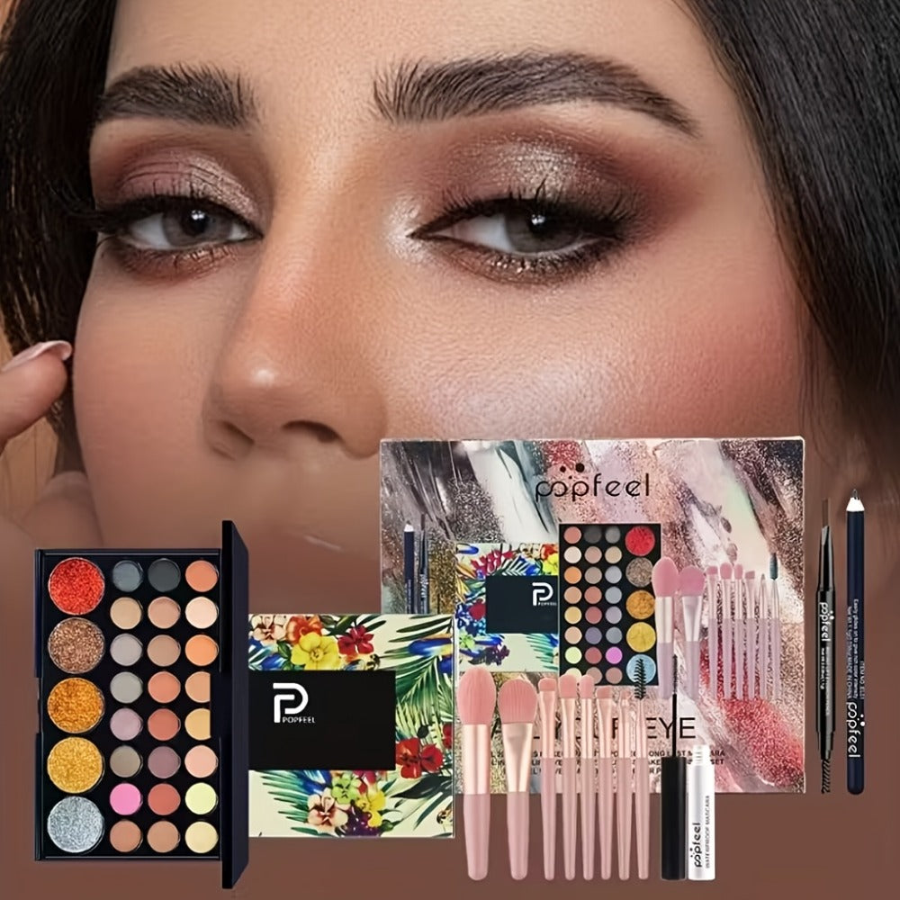 Makeup Gift Set POPFEEL 29-Color Eyeshadow Palette + Mascara + Eyeliner + Brow Pencil + Highlighter Powder + 7-Piece Brush Set | Complete Eye & Face Kit for All Skin Types | Beginn - product image 8