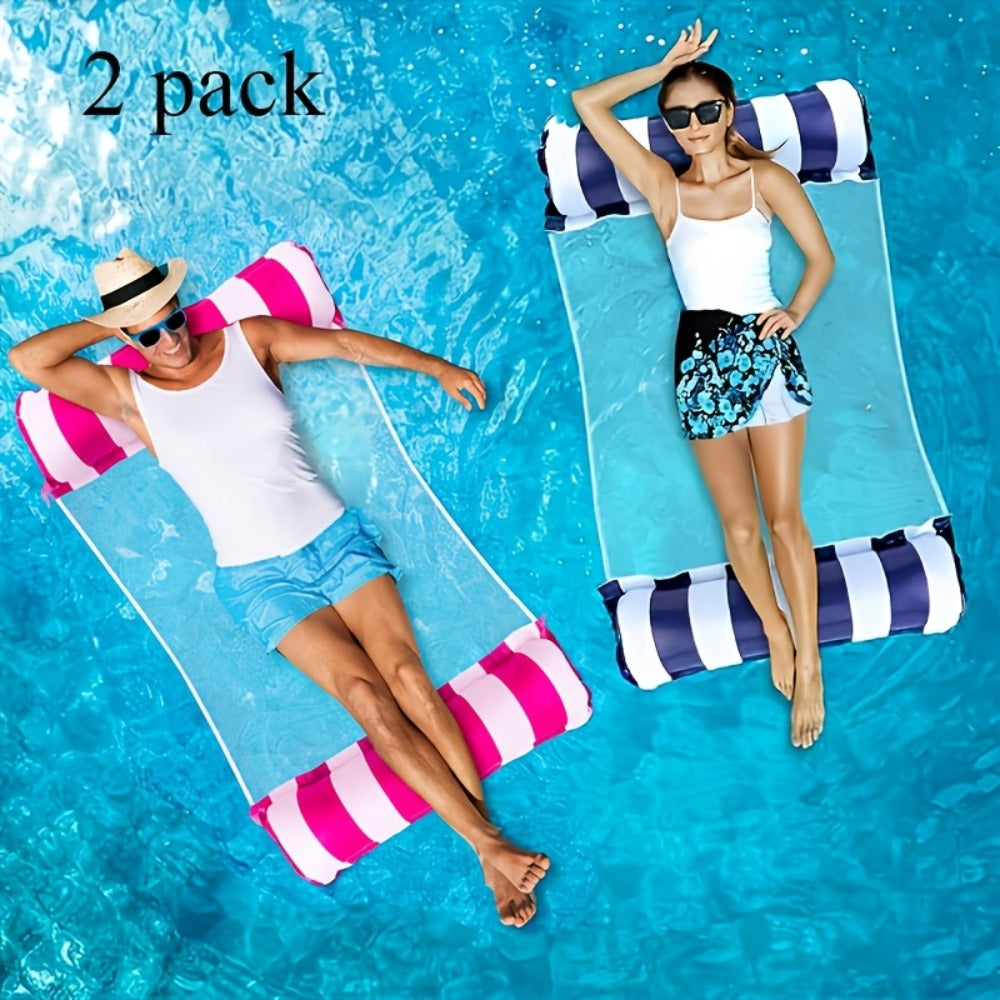 4-in-1 Inflatable Pool Float Hammock 2-Pack for Adults | Floating Bed, Lounge Chair, Drifter & Saddle, Striped Water Hammock for Swimming Pool Lake Beach - product image 7