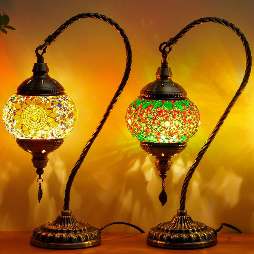 Mosaic Table Lamp Turkish Moroccan Style Handmade Swan Neck Glass Bedside Lamp 3 Color Modes LED Bulb Included Metal Base for Bedroom Living Room - product image 2