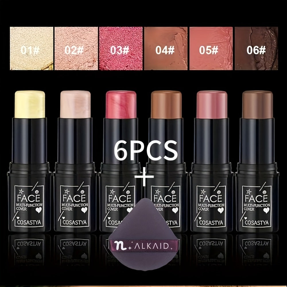 Blush Stick Makeup Set 6 Piece — 3-in-1 Waterproof Blush Eyeshadow Touch-Up Sticks, All-Day Moisturizing Glossy Shimmer, Multi-Color Pink Brown Natural Face Makeup for Women - product image 3