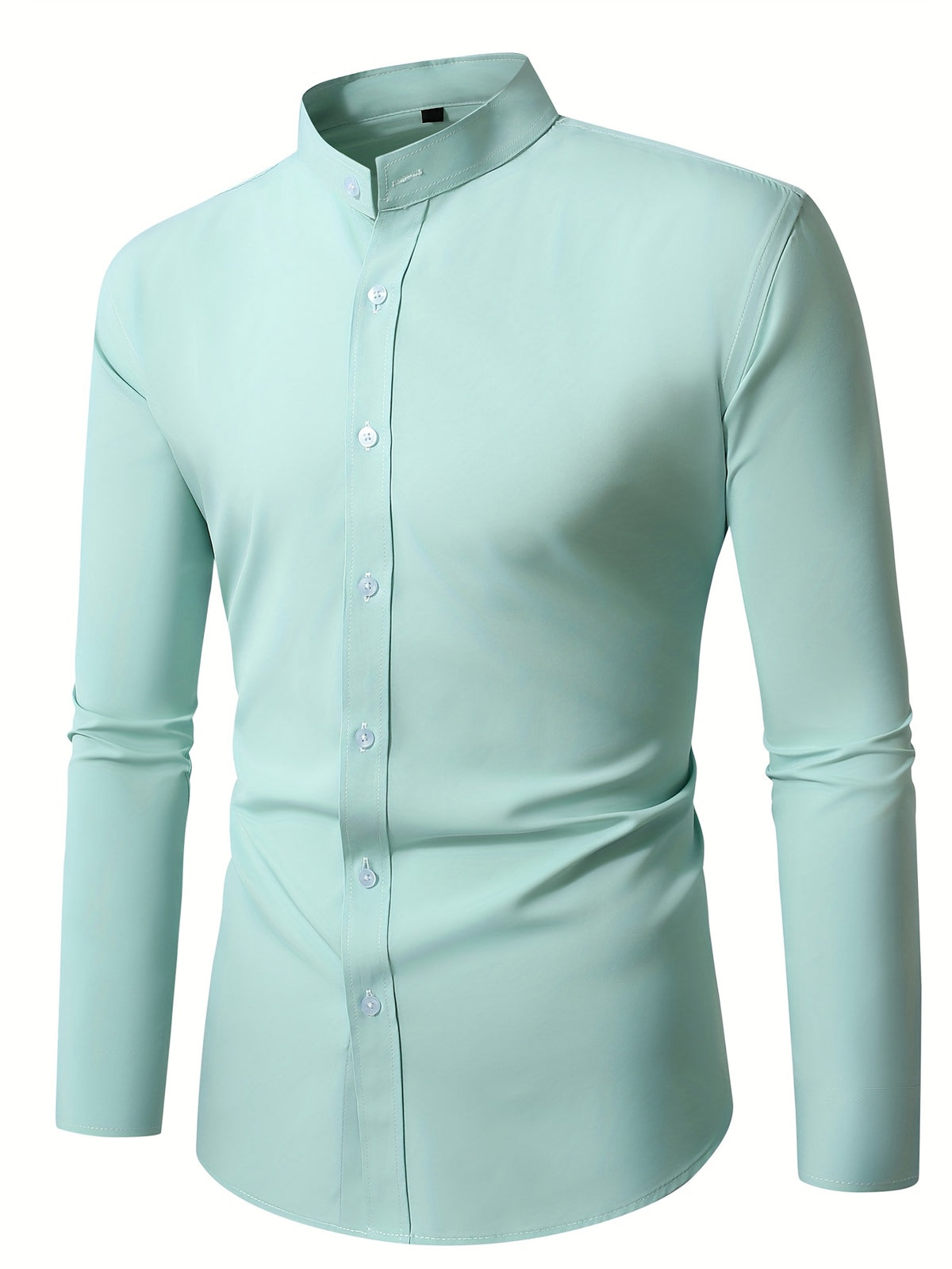 Men's Henley Collar Long Sleeve Shirt | Casual, All-season, Solid Color, Regular Fit, Button Details, Woven Fabric - product image 9