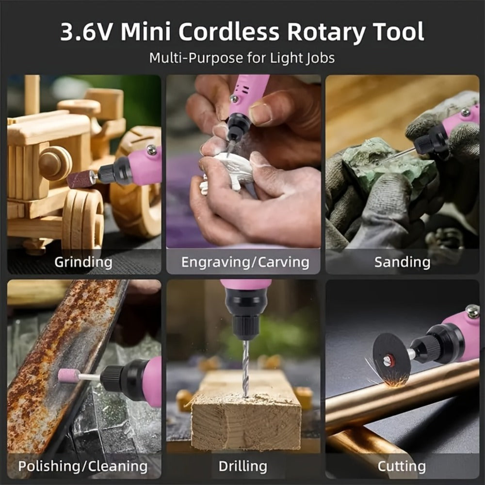 Cordless Rotary Tool Kit 3.6V USB Charging – Sanding Polishing Drilling Engraving Multi-Purpose Power Tool for Home Workshop Hobbyists 25/53/86 Pcs - product image 9