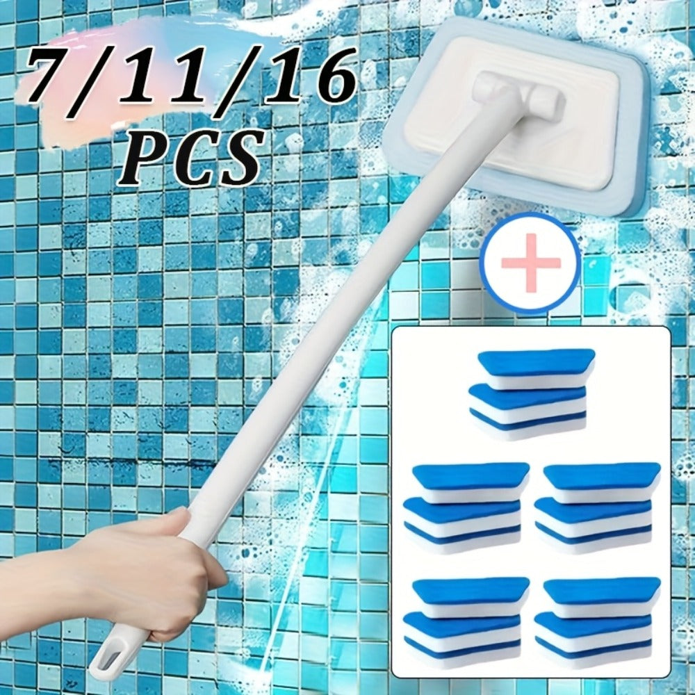 Shower Cleaning Brush Set Replaceable Heads – Bathtub Scrubber, Wall Tile Brush, Window Glass Cleaner & Floor Brush, Detachable Extendable Handle Bathroom Deep Cleaning Kit (7/11/1 - product image