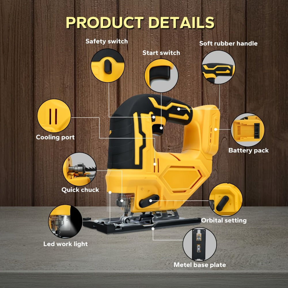 Cordless Jigsaw Compatible with DeWalt 20V Battery - Variable Speed 0-2700 RPM, 80mm Cutting Depth, LED Work Light, 0°-45° Bevel, 3 Orbital Settings for Wood Metal PVC Cutting - product image 11