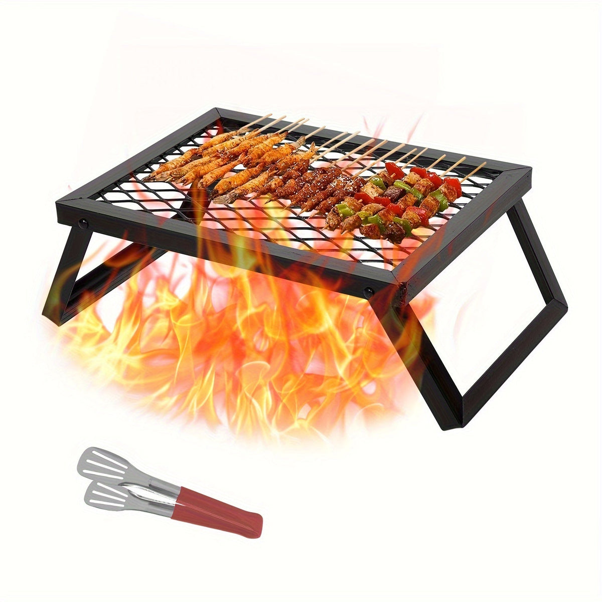 Portable Camp Grill with Legs & Clamps for Outdoor Cooking, Fire Pit Grill, Camping Grill Grate for Open Fire BBQ, Backpacking & Campfire Cooking | Campfire Grill Folding 16x12 Inch Heavy Steel
