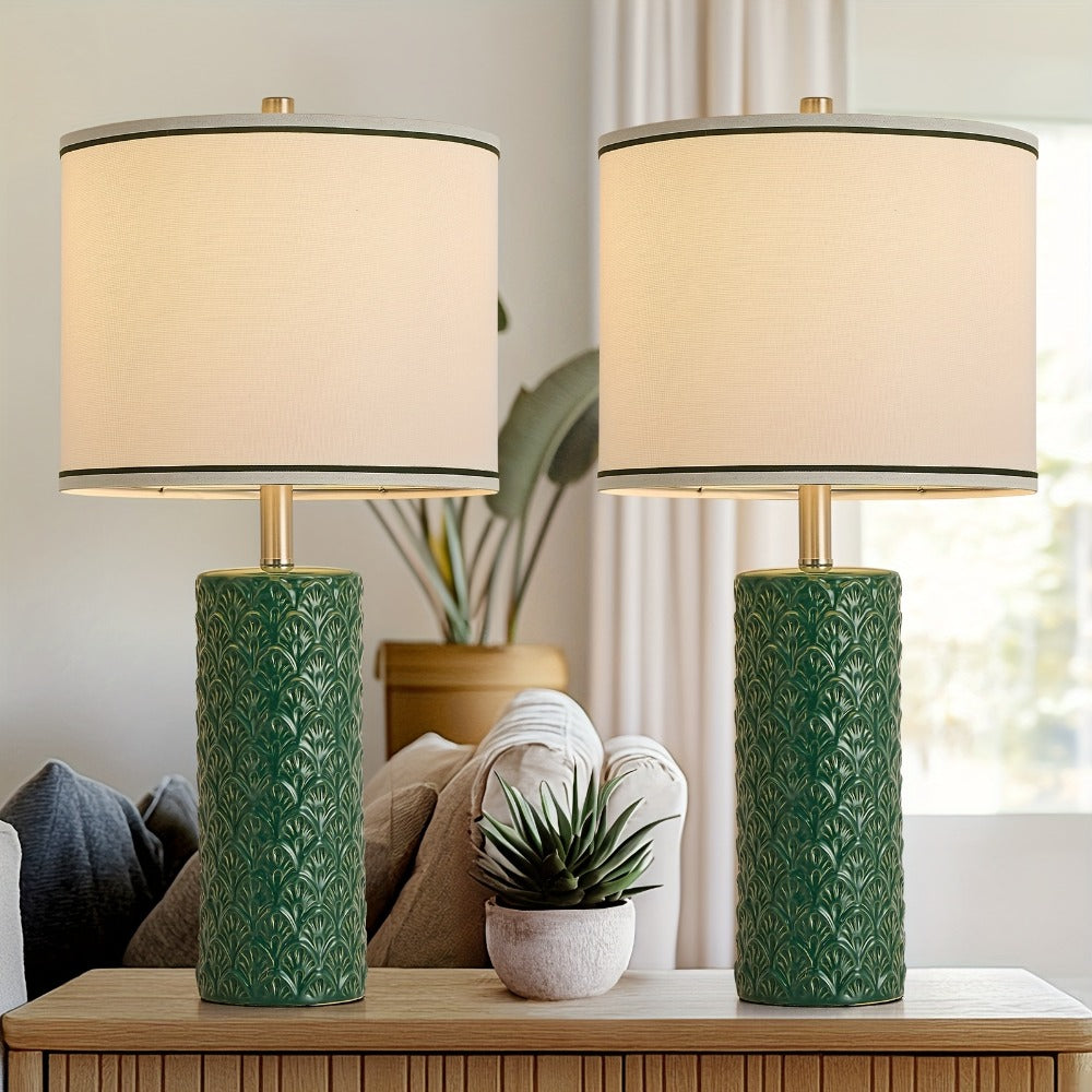 Ceramic Table Lamp – Modern Farmhouse Bedside Lamp with Drum Shade, 3 Color Temperature, Knob Switch, 9W LED Bulb Included, Rustic Nightstand Desk Light for Bedroom Living Room Off - product image 9