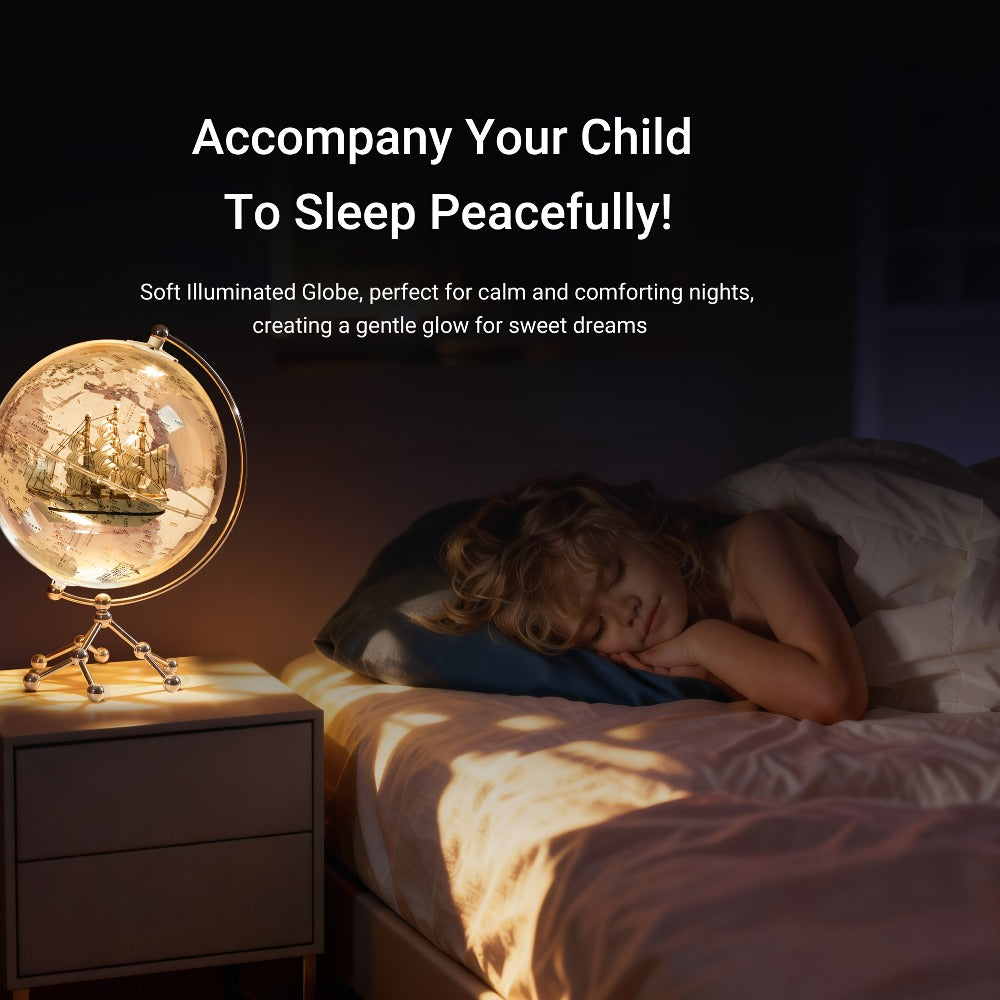 LED Lighted Globe for Kids & Adults 7.87 Inch Clear Acrylic Earth Globe Warm White Light Metal Stand Detailed World Map – Geography STEM Gift – Desktop Bookshelf Home Office Decor