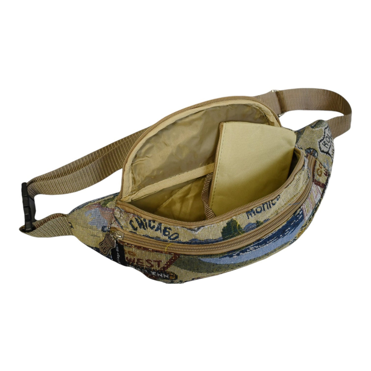 Tapestry Waist Bag Route 66 Vintage | Retro Fanny Pack Canvas Adjustable Strap for Travel Festivals Hiking