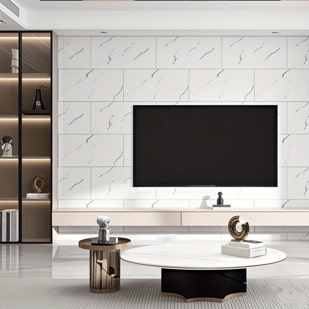 Marble Peel and Stick Wall Panels Self-Adhesive 3D Decorative Tiles - Glossy Marble Sheets for Bathroom Kitchen Living Room - Removable Vinyl Planks White Grey Black Imitation Ston - product image 10