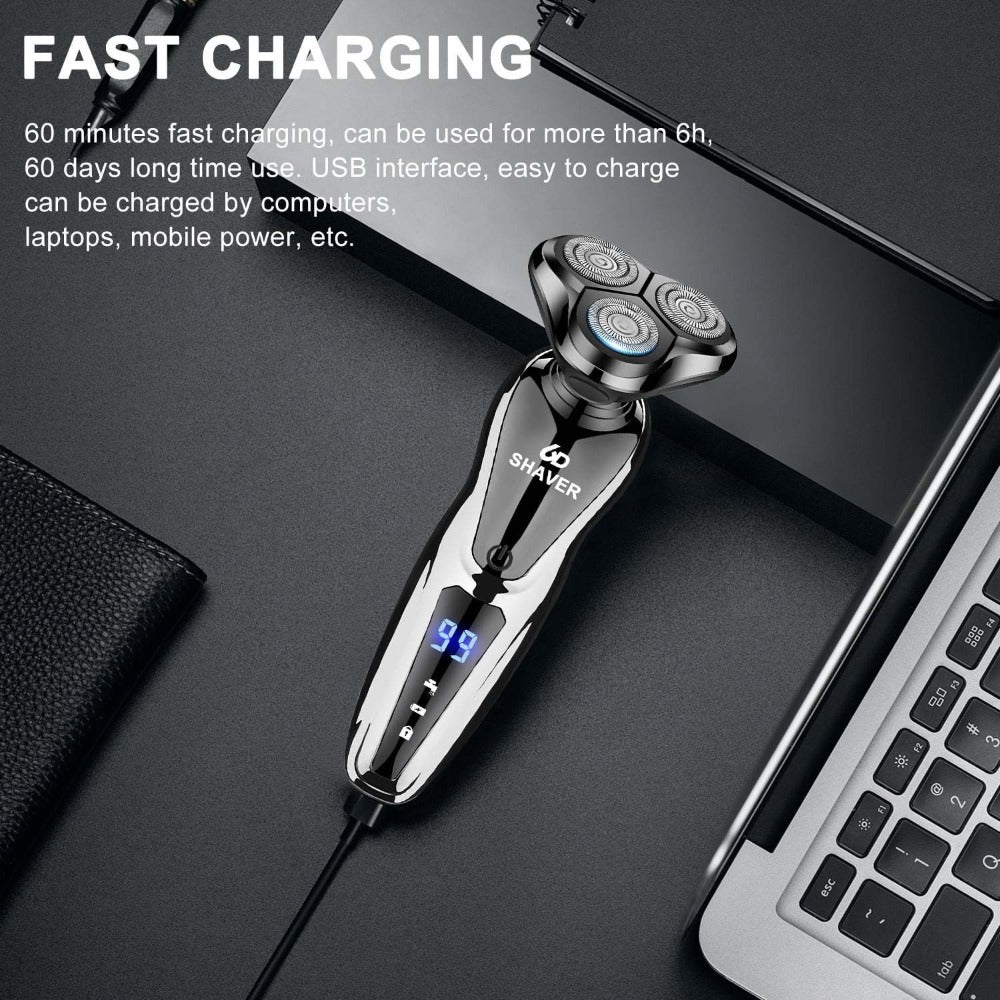 Electric Shaver for Men 3-in-1 Cordless Rechargeable 360° Floating Rotary – Beard Trimmer, Nose Hair Trimmer & Face Shaver with LED Display, 90-Min Battery & USB Charging, Black - product image 6