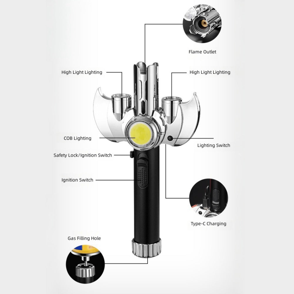 Torch Lighter Metal Jet Flame, Large Windproof Butane Torch with COB Light, High-Power Refillable Flamethrower for Barbecue, Baking, Camping, Moxibustion & Outdoor Use – Black & Si - product image 6