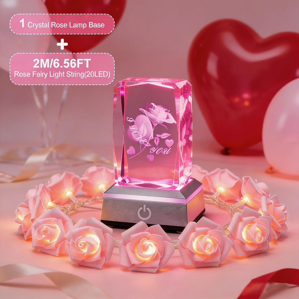 Rose Crystal LED Night Light – Colorful Floral LED Sign Lamp, Romantic Desk Light for Bedroom Vanity, Unique Gift for Girlfriend Wife Mom on Women's Day Anniversary Birthday (4 Sty - product image 5