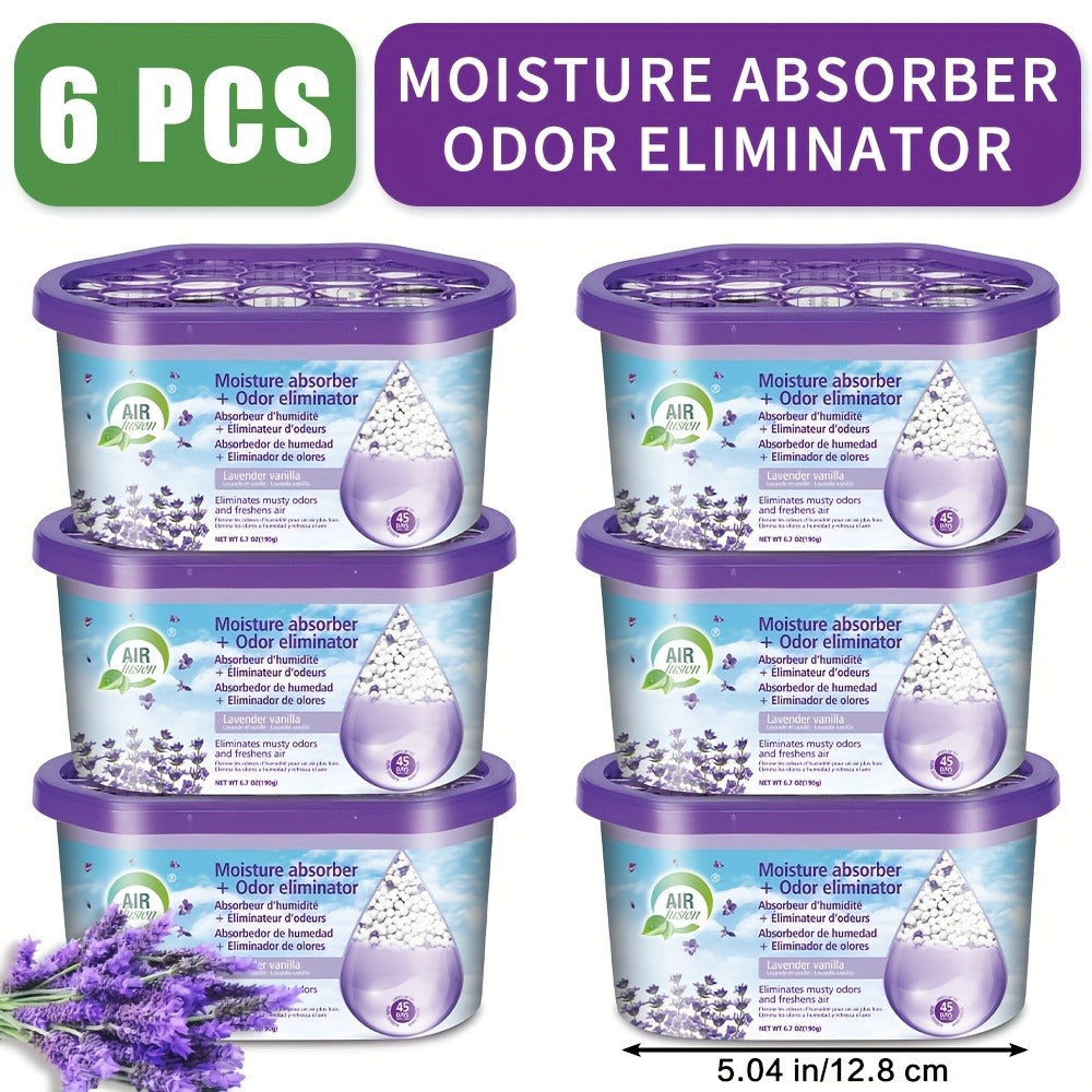 Moisture Absorber Dehumidifier Box 6-Pack – Odor Eliminator & Humidity Controller for Closet, Bathroom, Kitchen, Pantry, Boat & RV – Lavender Vanilla, Fresh Linen, Jasmine Blossom, - product image 3