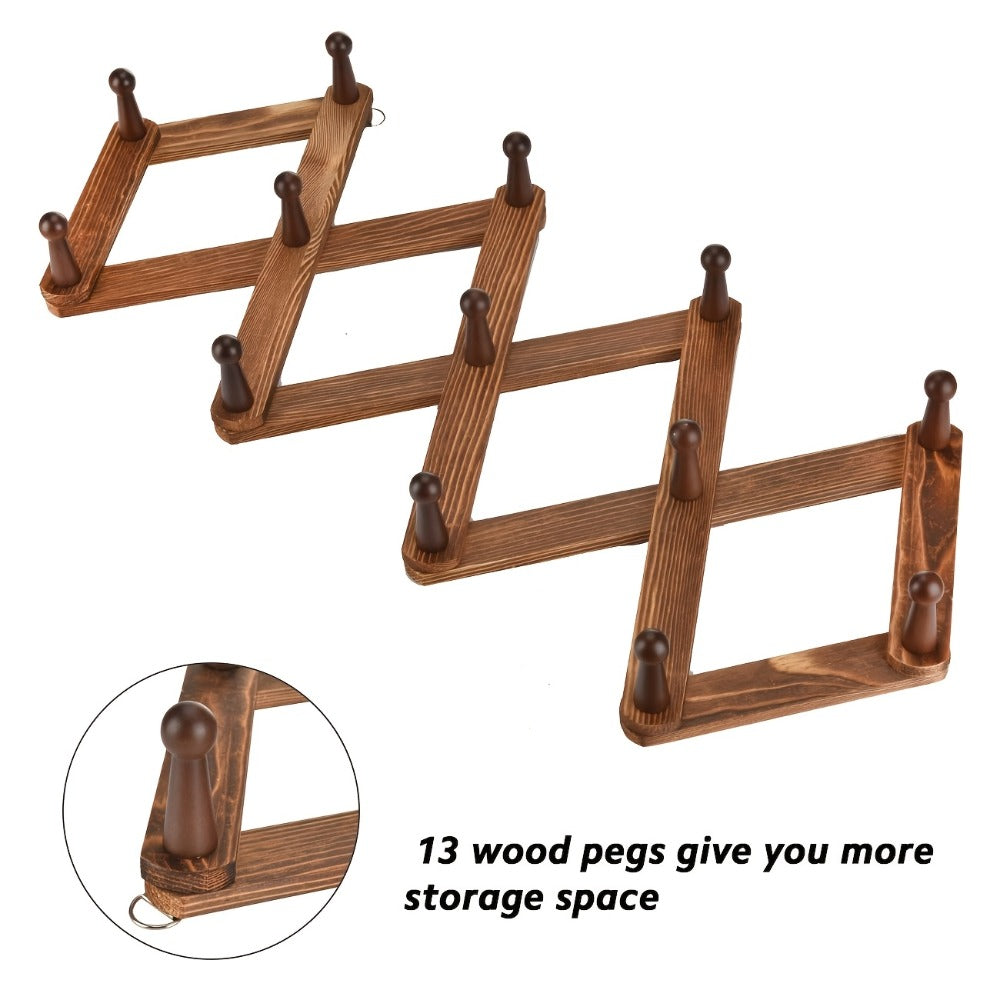 Wall Hat Rack Expandable Wood Accordion Hanger - 13 Hooks for Baseball Caps Coats Scarves Jewelry, Vintage Entryway Hallway Organizer - product image 5