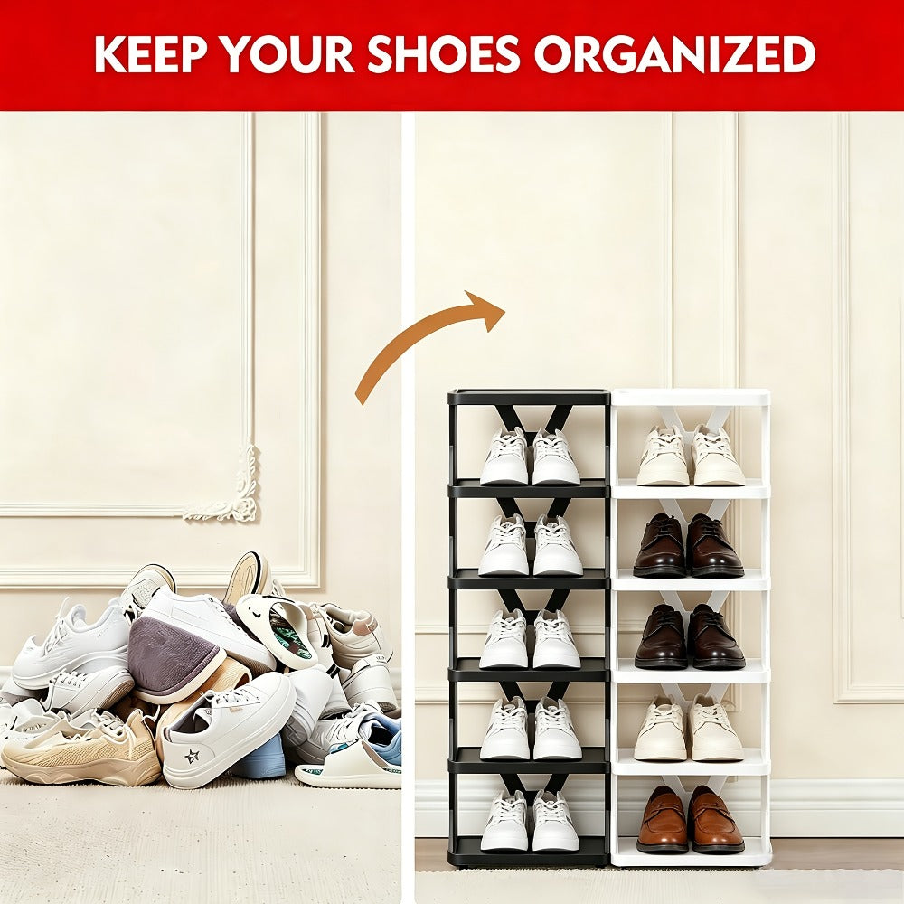 Shoe Rack Organizer 6 or 9 Tier - Space Saving Folding Shoe Rack for Hallway Doorway Bedroom Dorm, Narrow Entryway Shoe Storage, Black or White - product image 14