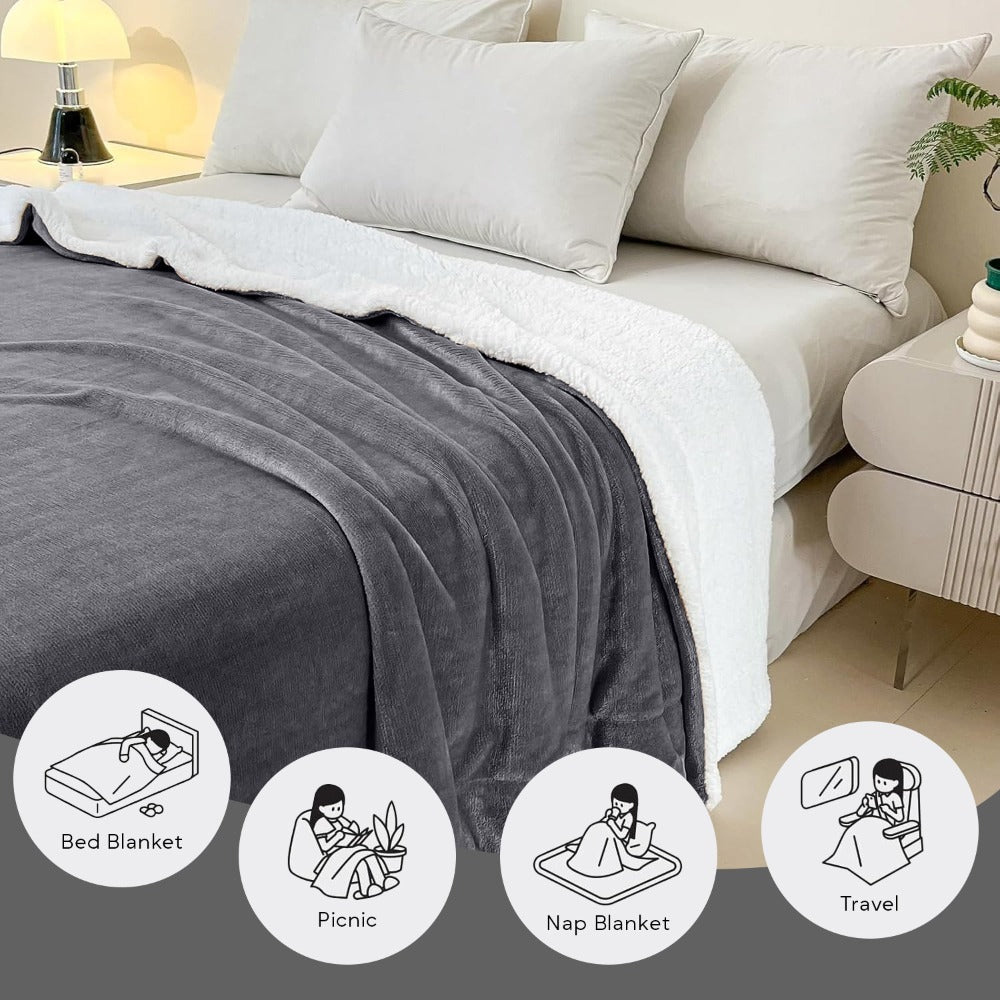 480GSM Sherpa Fleece Blanket – Double-Sided Heavy Warm Throw for Couch, Bed & Travel, Reversible All Season, 13 Colors, 3 Sizes - product image 77