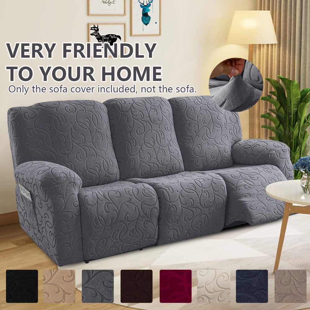 Chenille Recliner Sofa Cover 3 Seater High Stretch Thickened Hooked Fabric - Machine Washable Wear Resistant Couch Slipcover | Sand Color Light Grey Chocolate | Living Room Bedroom - product image
