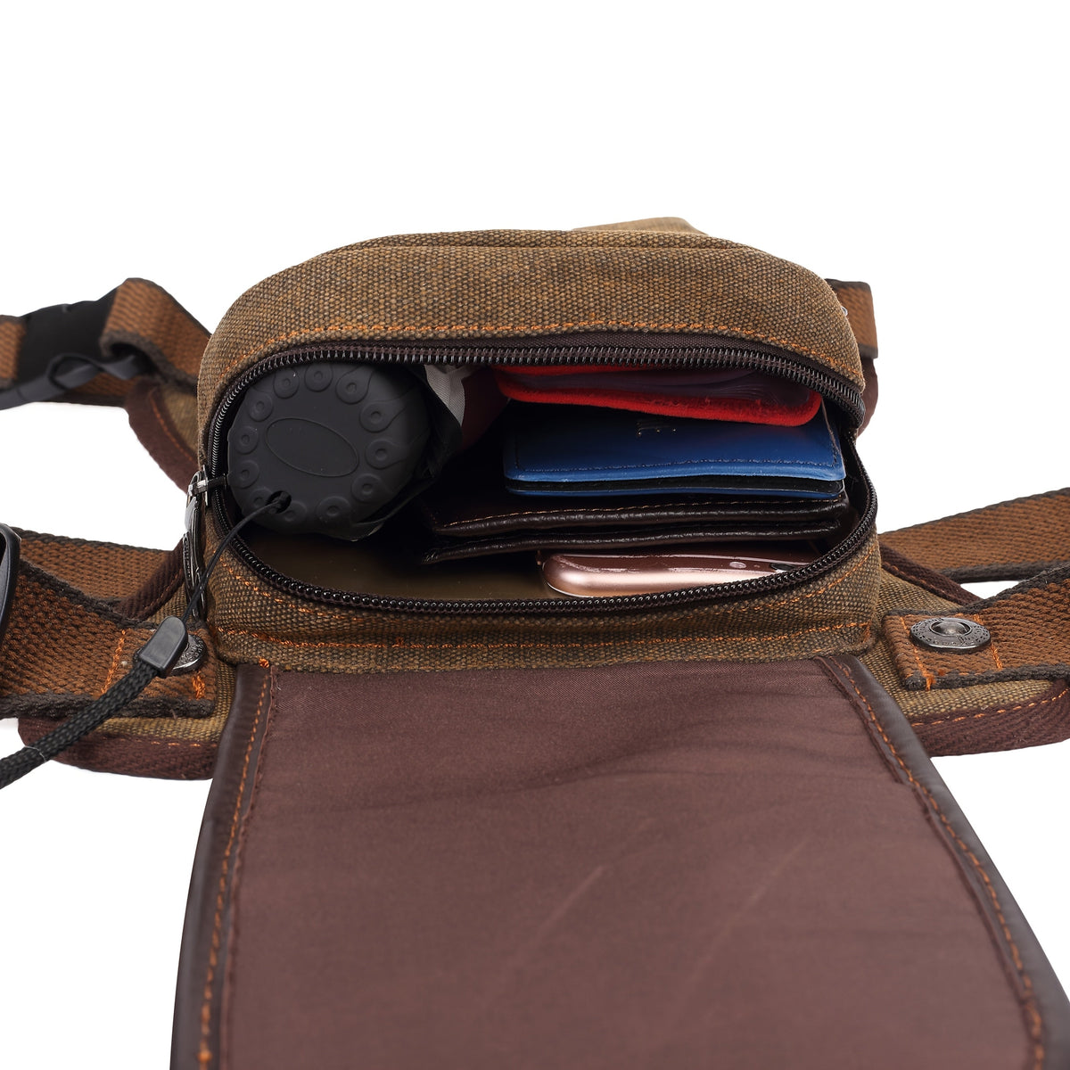 Vintage Canvas Sling Bag for Men Multifunctional Crossbody Chest Bag Waist Bag Shoulder Bag Leg Bag Hiking Outdoor Sports Travel Bag Adjustable Strap Dark Brown - product image 5