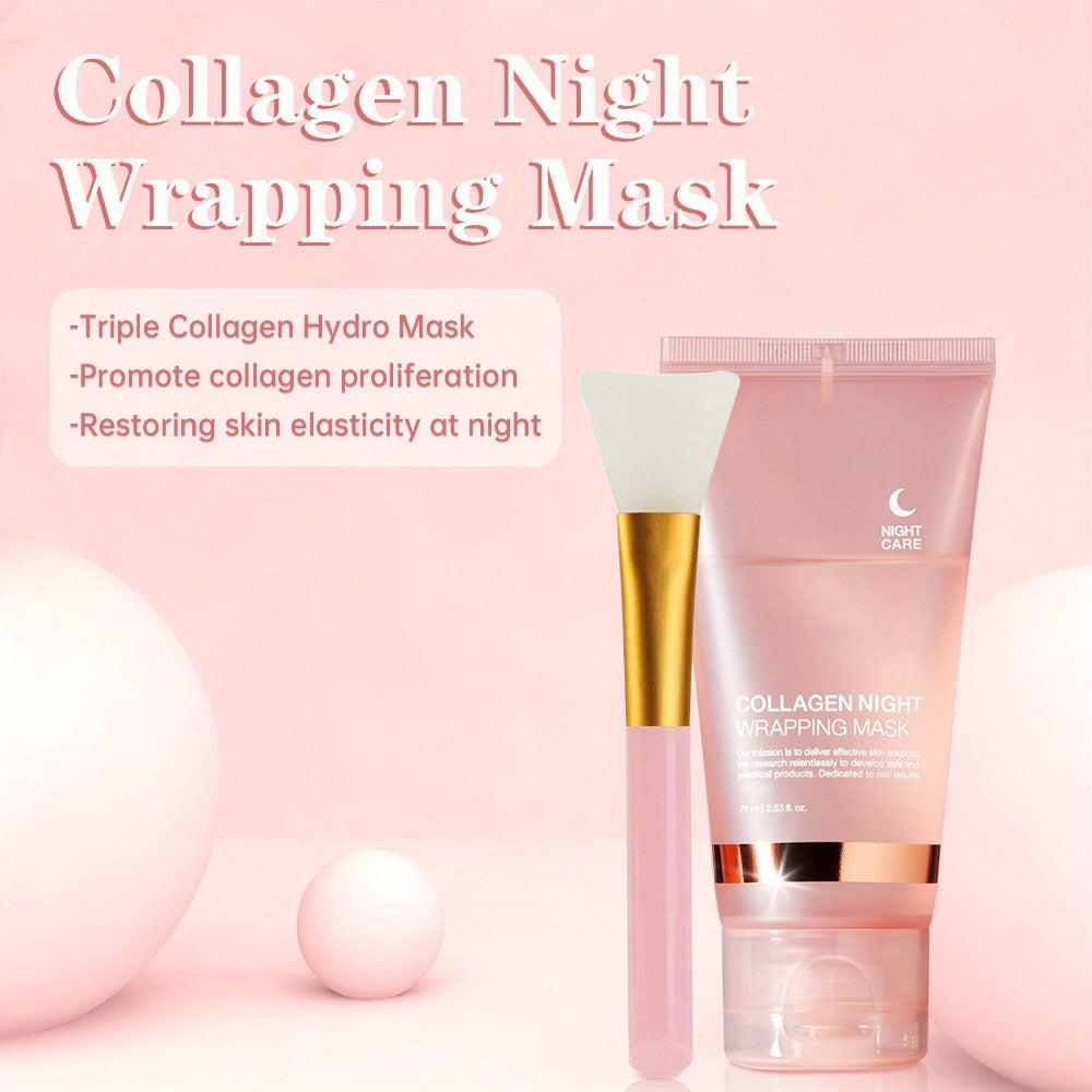 Collagen Night Mask with Brush Overnight Face Mask Hydrating Anti-Aging Sleeping Mask Elasticity Repair Skin Care for All Skin Types - product image 2