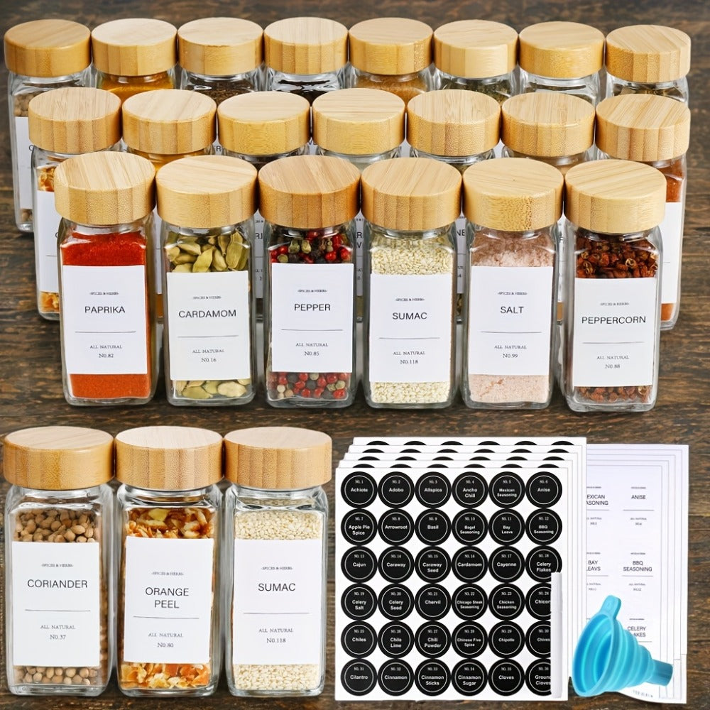 Glass Spice Jars with Labels and Lids 4oz, Empty Spice Bottles with Foldable Funnel for Kitchen Organization, Airtight Condiment Storage Containers for Herbs and Seasonings, Set of - product image 3