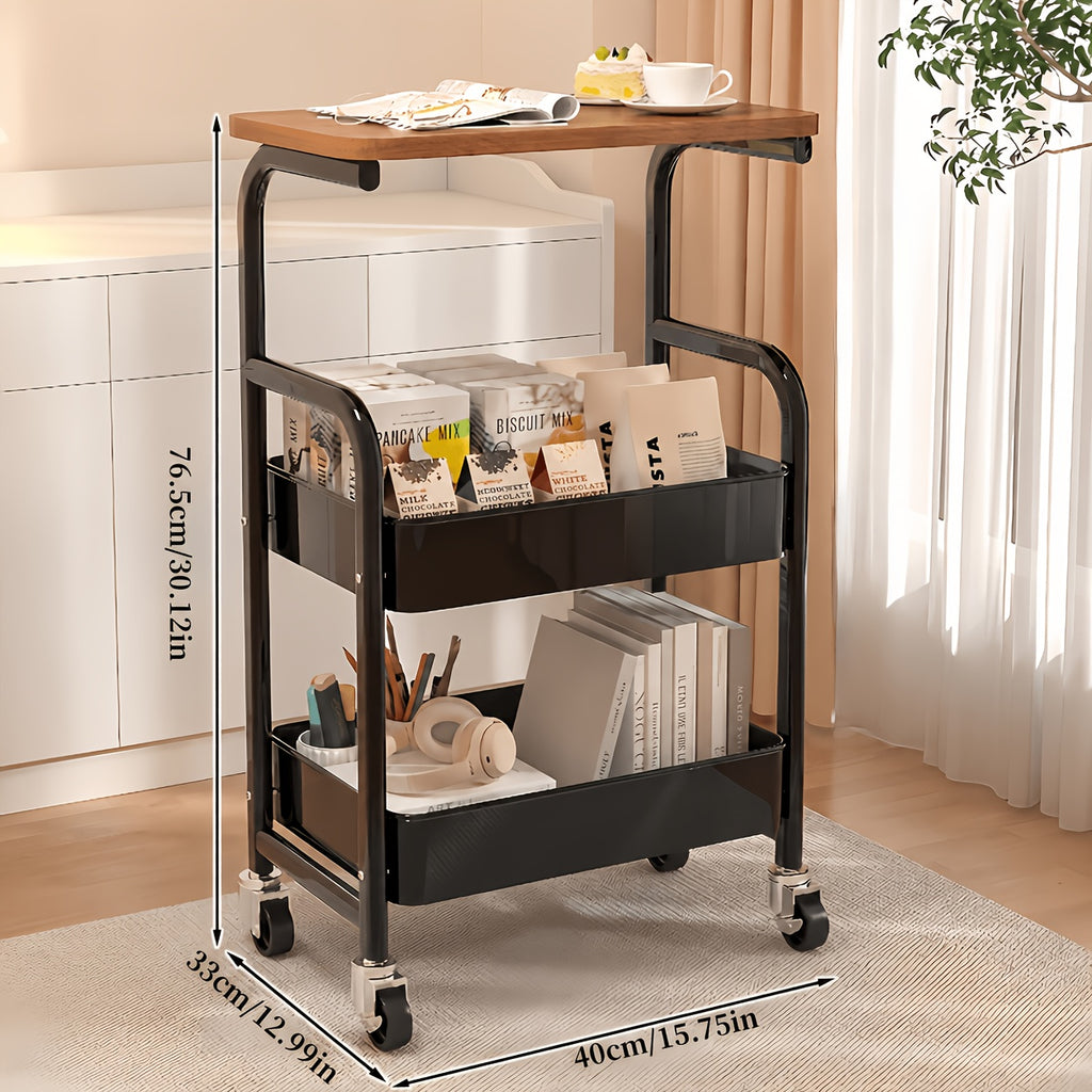 Three-layer Rolling Cart, Multi-functional Metal Storage Rack, Snack Rack, Durable Steel Frame, Portable Wheels, Suitable for Home or Office Use, Office - product image 2