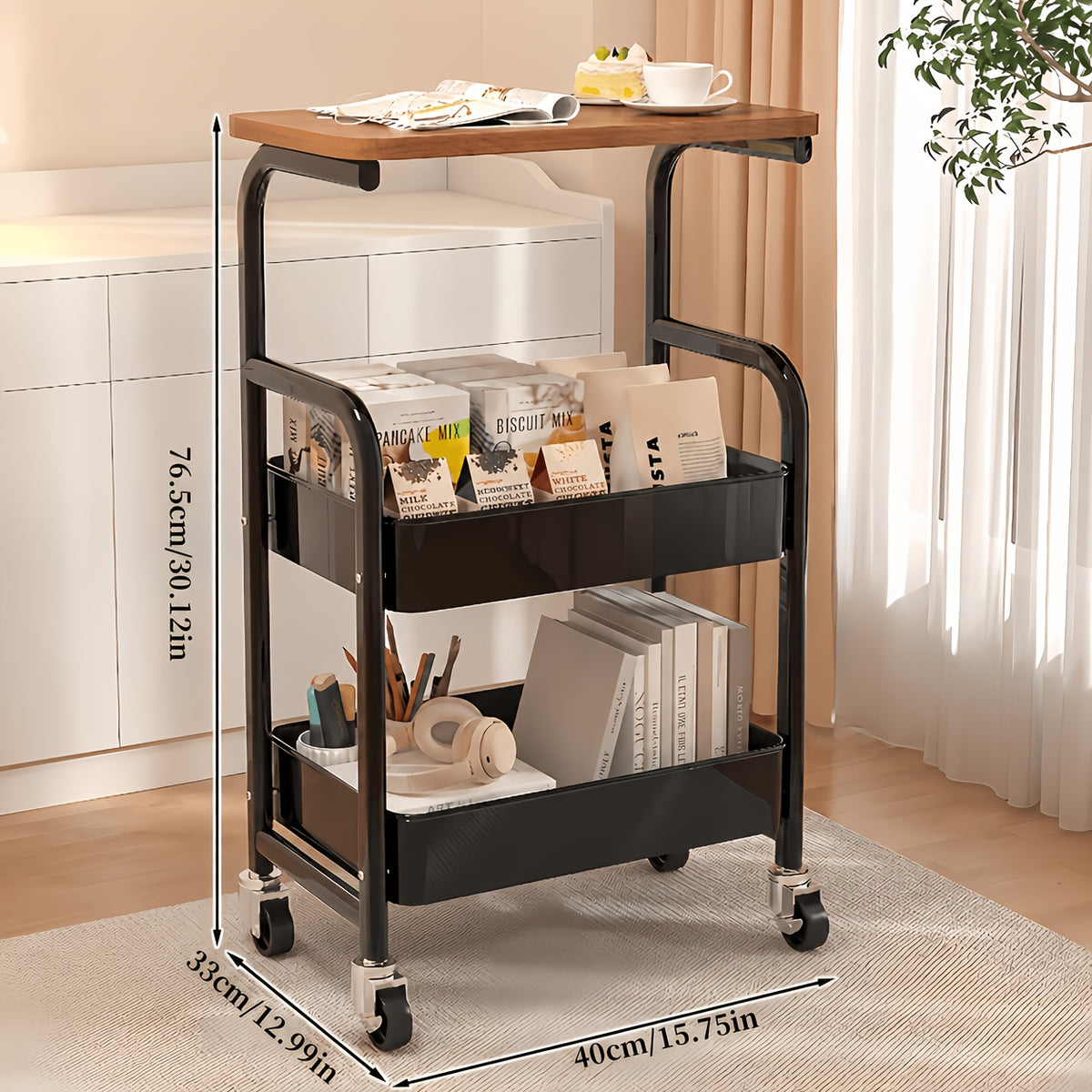Three-layer Rolling Cart, Multi-functional Metal Storage Rack, Snack Rack, Durable Steel Frame, Portable Wheels, Suitable for Home or Office Use, Office - product image 2