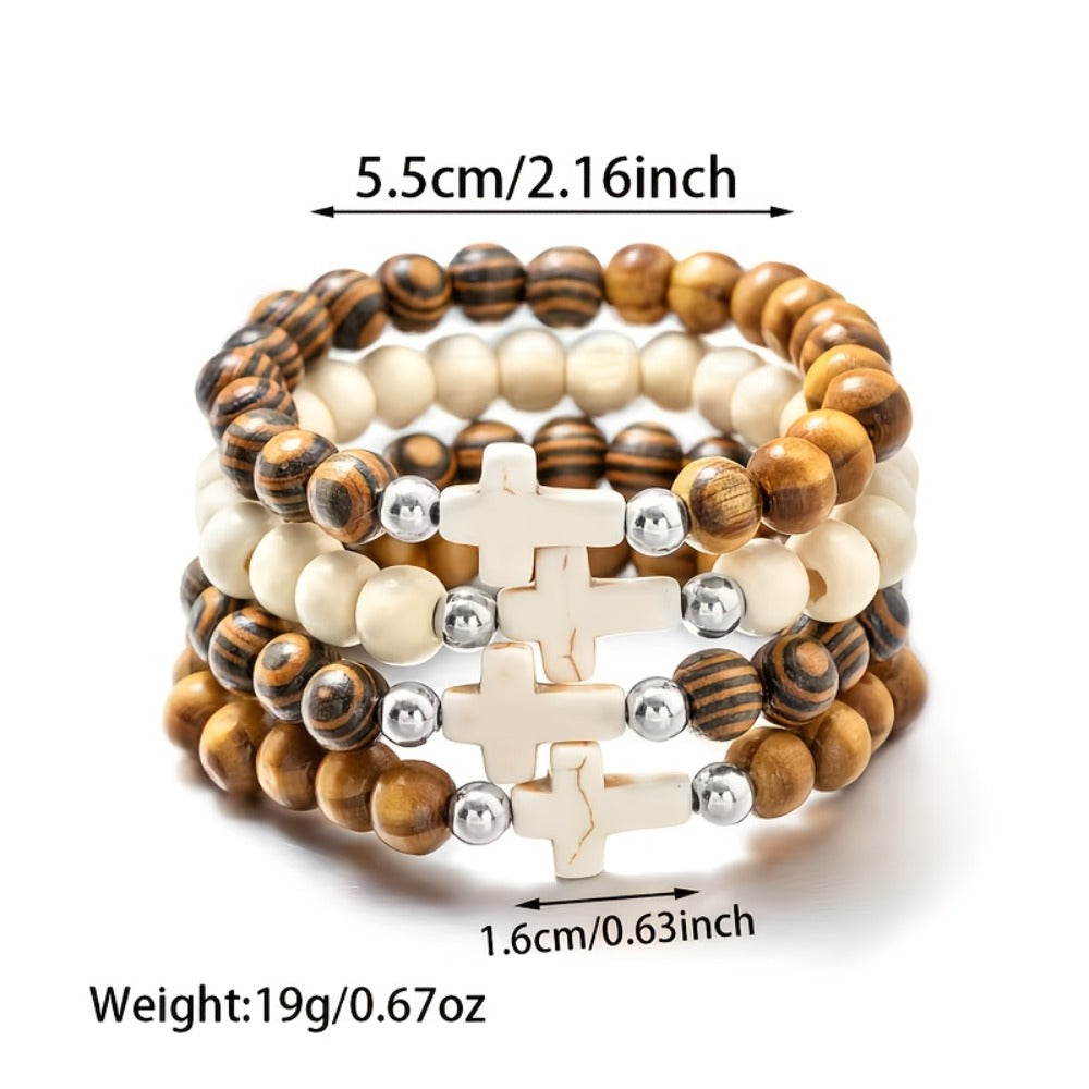 20/40PCS Vintage Ethnic Alloy Cross Pendant Woven Elastic Bracelets, Assorted Colors Christian Religious Jewelry Gifts for Kids Adults | Cross Bracelets Bulk for Baptism Party Favors