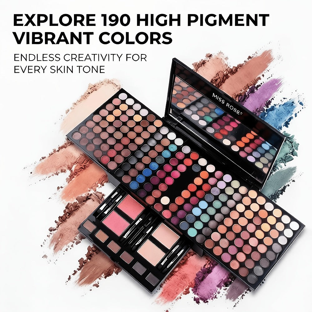 Makeup Palette Kit 190 Colors 4-in-1 Full Face Set – Eyeshadow Blush Powder & Eyebrow with 8 Professional Brushes & Mirror, Shimmer & Matte Shades, Complete Makeup Kit for Women Gi - product image 5