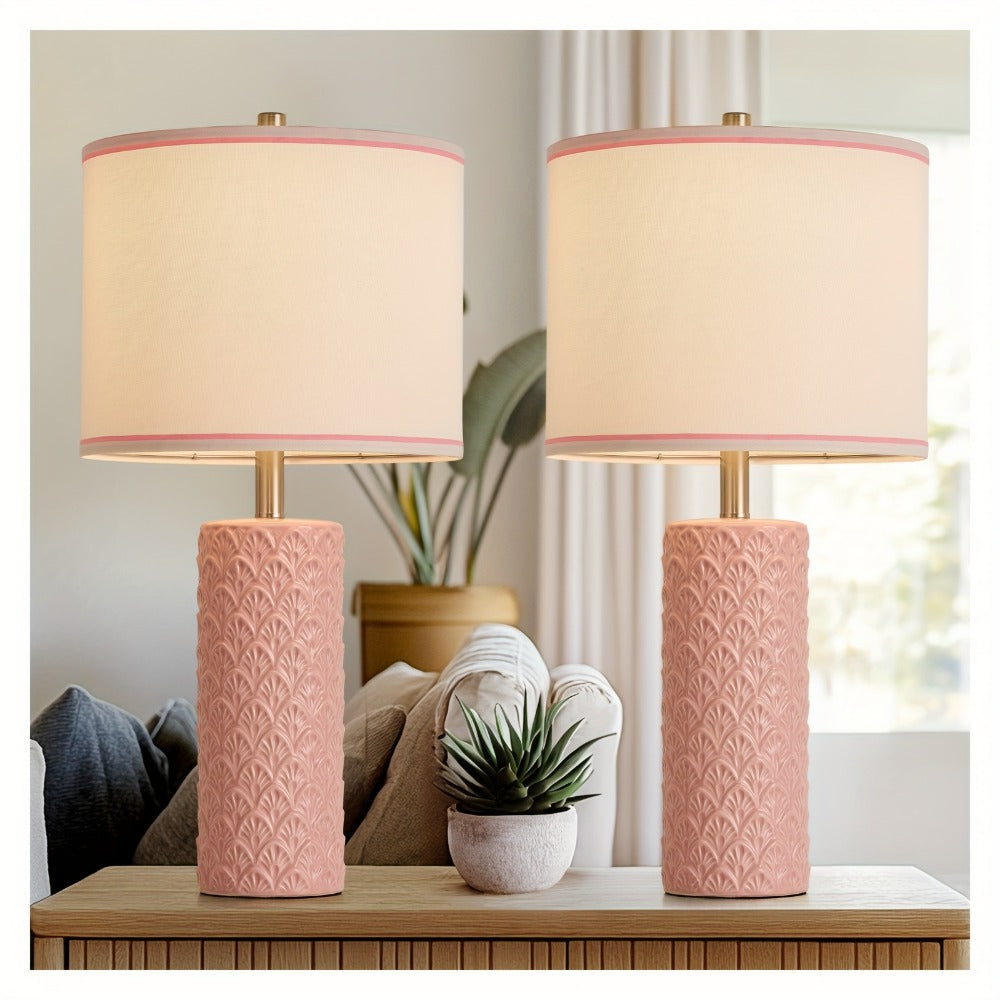 Ceramic Table Lamp – Modern Farmhouse Bedside Lamp with Drum Shade, 3 Color Temperature, Knob Switch, 9W LED Bulb Included, Rustic Nightstand Desk Light for Bedroom Living Room Off - product image 6