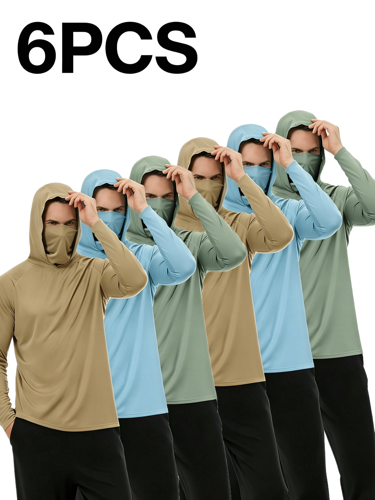 6pcs Men's Fashion Hoodie Set with Built-in Mask Trendy Style Lightweight Comfort, Quick-Dry Breathable 2026 Valentine's Day Gift - product image 11