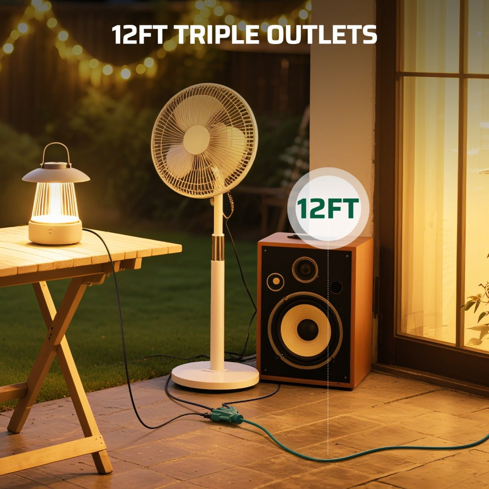 Green Extension Cord 3-Outlet Splitter 12FT 16/3 SJTW Flexible Copper Wire Triple Tap for Christmas Lights Holiday Decoration Landscape Lighting Outdoor Indoor Garage Workshop - product image 3