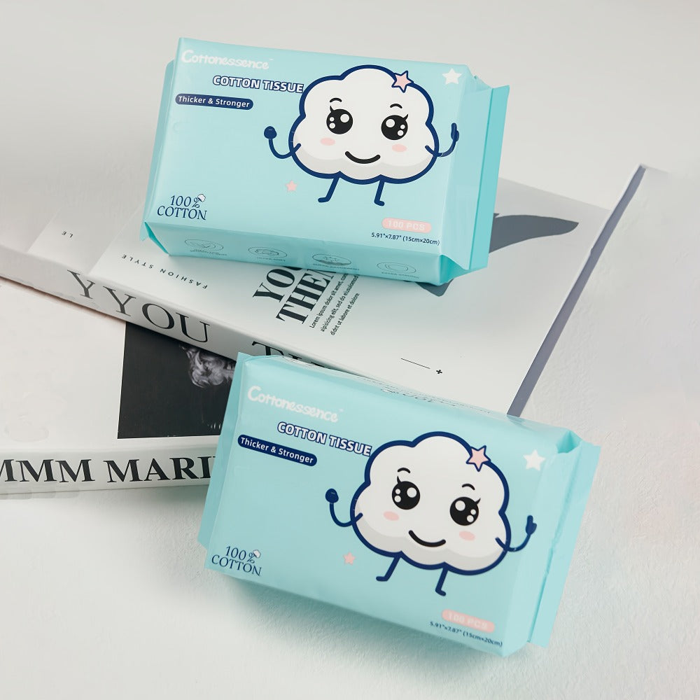 100% Cotton Disposable Face Towels Draw-Style Box 200 400 600 Count — Soft Thick Lint-Free Cleansing Wipes for Facial Care Makeup Removal Wet & Dry All Skin Types Women - product image